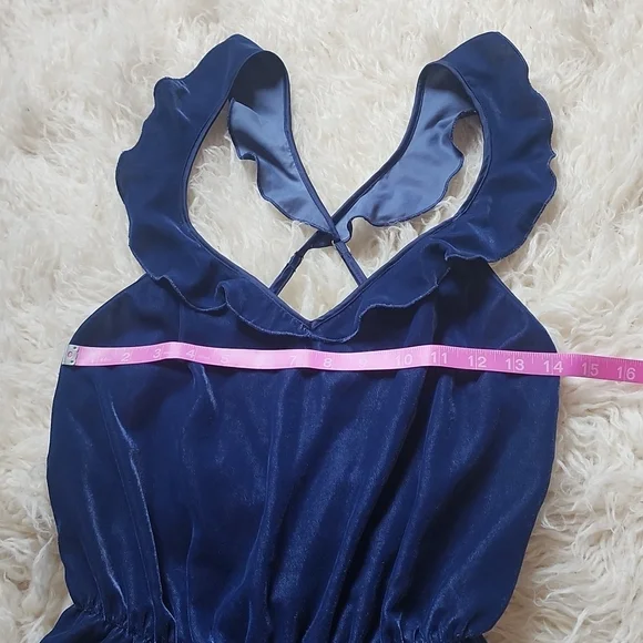 Victoria's Secret Navy Blue Velour Ruffle Trim Romper XS - Picture 7 of 12